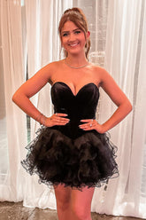 Black Homecoming Dress Sweetheart A Line Tiered Short Prom Dress